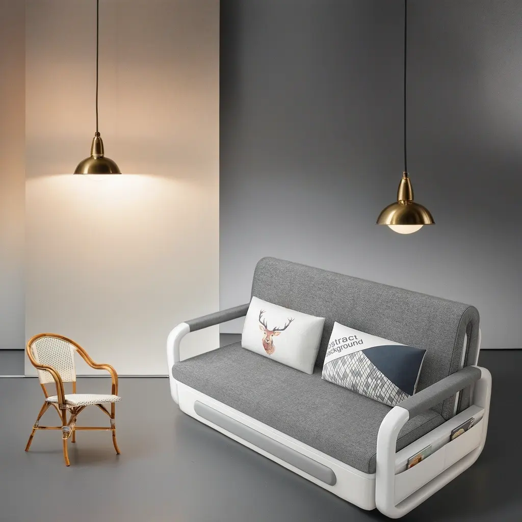 Sofá-cama luxuoso para sala de estar, sofá-cama moderno em couro genuíno com armazenamento