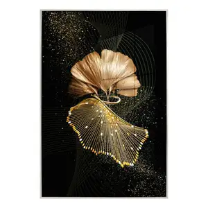 Eager Art Home Decoration Modern Gold Foil Flowers UV Printing HD Wall Art Frame Decoration Picture Printing