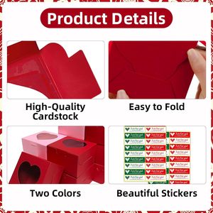 Boîtes en forme de cœur rouge et rose avec fenêtre, boîte à cupcakes fraises pour la Saint-Valentin, mariage, fiançailles, décorations de fête - Product Image 4