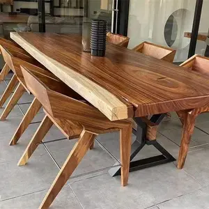 Outdoor South America Walnut Natural Shape Table Top Live Edge Wood Slab Restaurant Dining Table