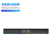 Barre de son KENUO OEM 2.0CH avec USB/TF/AUX/FM/affichage de l'heure/lumière RGB karaoké, sans fil, 20W, pour home cinéma et télévision