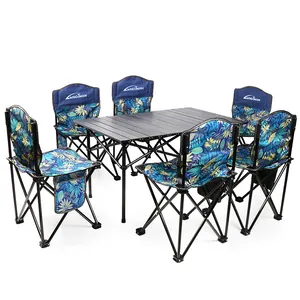 Conjunto de mesa para acampamento ao ar livre, mesa de viagem de 7 peças, cadeiras para churrasco, cadeiras de praia, mesa dobrável conveniente e impermeável de alumínio