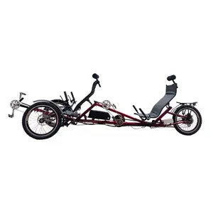 Family 3 Wheel Electric 500 Watt Two Person Tandem Recumbent Tricycle with Pedal Assist For Couples