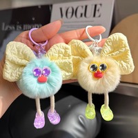 Porte-clés coréen en peluche douce, imitation fourrure de lapin avec grande bouche et boule de charbon, pour voiture et sac à dos, cadeau
