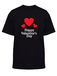 T-shirt per San Valentino da uomo, nera, a maniche corte, girocollo, con stampa di cuori rossi, regalo casual per San Valentino, lavabile in lavatrice, 100% cotone - Product Image 1