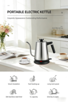 Bouilloire électrique 1,0 L en acier inoxydable avec indicateur de température, 1000 W, ébullition rapide, arrêt automatique et protection contre l'ébullition à sec, couleur crème