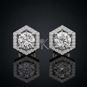 Art Deco Inspired Hexagon Halo Diamond With Round Cut Lab Grown Diamond <b>Earrings</b> In Solid Gold Featuring Secure Screw <b>Backs</b> - Product Image 2