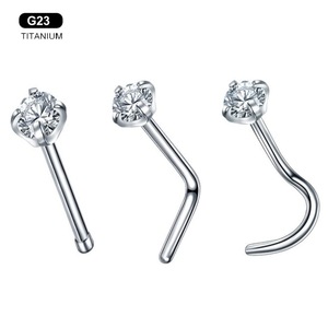 Piercing de nez en titane G23 avec zircon cubique 5A serti à griffes, hypoallergénique, en forme de L et courbé, bijoux de piercing pour hommes et femmes, vente en gros - Product Image 1