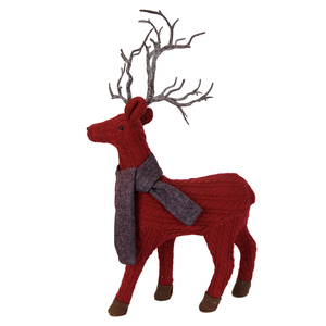 Brown Herringbone 20in Reindeer Display with Cream Muffler and Faux <b>Fur</b> <b>Trim</b> Heritage Holiday Accent for Mantel Shelf Retail - Product Image 1