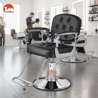 Fauteuil de Barbier Hydraulique Luxe Or et Chrome avec Revêtement en Cuir Boutonné pour Poste de Salon