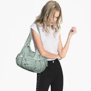 Large Capacity Large Canvas Women Colorful Waterproof Vegan Leather Fashion Casual Shoulder Bag Soft Hobo Medium Handbag