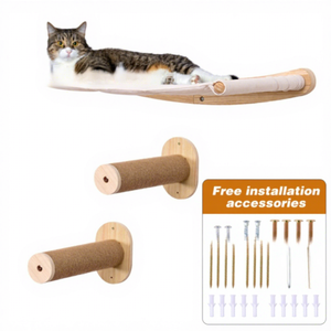 Estante de Escalada <span class=keywords><strong>para</strong></span> <span class=keywords><strong>Gatos</strong></span> Montado en la Pared, Set de Madera Maciza con Poste Rascador y Cama, Escalones <span class=keywords><strong>Flotantes</strong></span> <span class=keywords><strong>para</strong></span> <span class=keywords><strong>Gatos</strong></span>, Muebles de Pared DIY <span class=keywords><strong>para</strong></span> Mascotas - Product Image 2