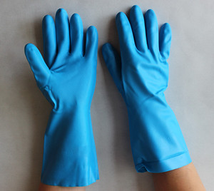 Suncend günstiger Preis blaues Latex Gummi-Flocking-Haushaltshandschuh - Product Image 1