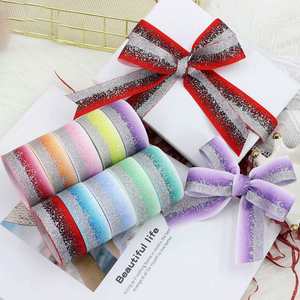 New Arrival Luxury 2.5cm Gradient <b>Glitter</b> Grosgrain Ribbon for Gift Wrapping 5 Yards/Roll - Product Image 1
