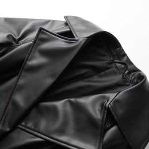 Veste longue coupe-vent en PU pour femme, style simple et élégant, double boutonnage, revers polyvalents, ceinture ample, collection automne 2025 - Product Image 4