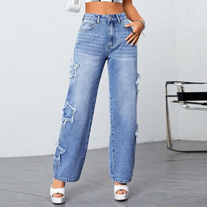 Jeans Star del commercio estero nuovo foro indipendente da donna <span class=keywords><strong>pantaloni</strong></span> dritti a vita alta Jeans lavati. - Product Image 1