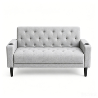 Canapé 2 places en tissu capitonné, style Chesterfield moderne, avec porte-gobelets, petit canapé rembourré compact pour salon, chambre, hôtel