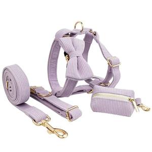 Pet Dog Collar & <b>Harness</b> Set Stainless Steel Corduroy <b>Pink</b> Velvet Fashion Dog Walking Adjustable Leash - Product Image 5