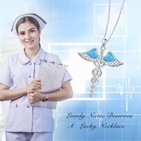 Infirmière Bijoux 925 Sterling Silver Lovable Opal Wing Luck Pendentif Collier Pour Femmes