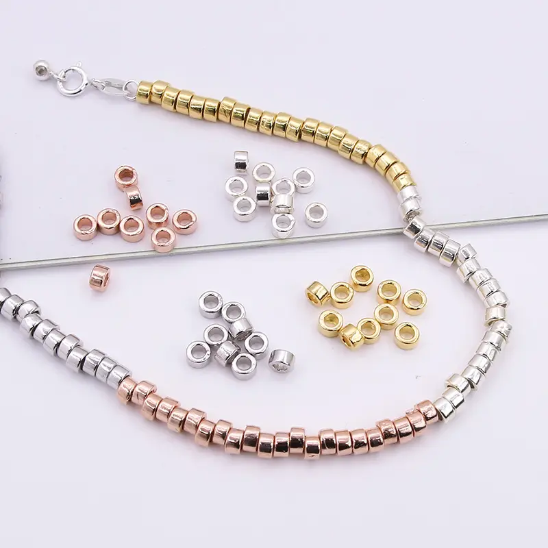 Perline sparse fatte a mano in argento Sterling S925 tubo tondo accessori per gioielli con perline vuote materiali cerchio perline a tubo piccolo