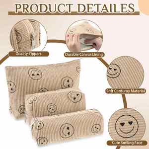 Trousse de Maquillage en Velours Côtelé Esthétique pour Femmes, Sacs à Main, Sacs à Bandoulière, Motifs Points Souriants, Organisateur de Maquillage, Sac de Rangement, Étui pour Filles - Product Image 4
