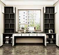 Bureau-bibliothèque sur mesure pour baie vitrée, à montage au sol, intégré, gain de place, tout-en-un, moderne, pour salon et chambre