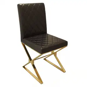 现代餐椅座垫钛直背餐饮家具不锈钢鳄鱼纹皮革黑白