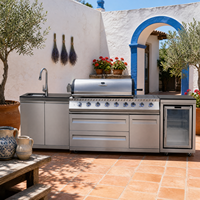 Cuisine extérieure modulaire, barbecue au gaz, acier inoxydable 304 avec allumage électronique, évier et réfrigérateur