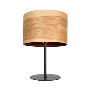 Moderne Tisch lampe Hand gefertigte Holz furnier Schreibtisch lampe Heart wood Ash Zylinders chirm Schwarz lackierter Metall lampen sockel