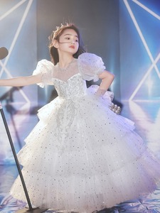 Abito in rete gonfio con paillettes bianco di fascia alta stile Lolita da principessa per feste di compleanno serali per bambini - Product Image 6