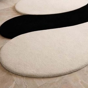 Black White Wool Abstract Area Rug Irregular Shape Hand Tufted Carpet Modern Artistic <b>Floor</b> Mat for Living Room Bedroom Decor - Product Image 5