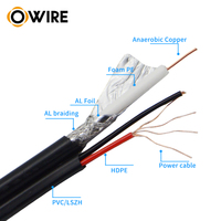 Système de câbles Owire, récepteur satellite TV, câble coaxial RG59 CCTV avec fil d'alimentation