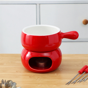Vente chaude Restaurant Hôtel <span class=keywords><strong>Fromage</strong></span> Personnalisé Pot à <span class=keywords><strong>Fondue</strong></span> <span class=keywords><strong>Suisse</strong></span> Rouge Mini Pots à <span class=keywords><strong>Fondue</strong></span> au Chocolat en Céramique - Product Image 3