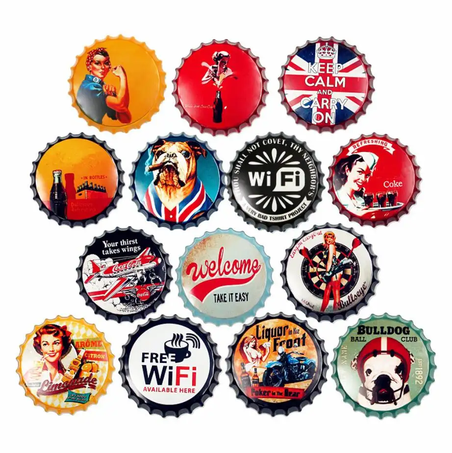 Retro creative beer bottle cap iron wall hangings Home Bar Shop Wall Decoration Bottle Caps