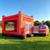 Toboggan Gonflable Thème Camion de Pompiers Populaire pour Extérieur, Combo Château Gonflable et Toboggan en PVC 0,55 mm, Installation Facile, Garantie 3 Ans
