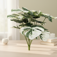 Bouquet de feuilles de Monstera artificielles variées, faites à la main, réalistes, à faible entretien, feuilles blanches, toucher réel, pour la décoration de bureau et de la maison