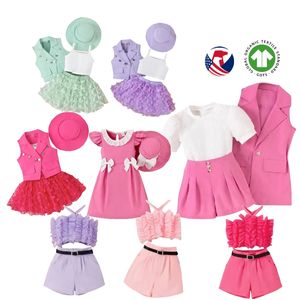 Falda plisada a cuadros con tirantes de piel para niños, ropa de bebé, conjuntos de ropa de algodón de verano para niñas con bolsa - Product Image 6