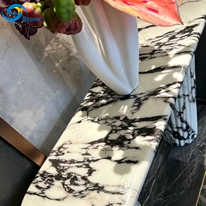 Table console en marbre Calacatta Viola, table console moderne pour <span class=keywords><strong>entrée</strong></span>, table console de luxe avec plateau en marbre Arabescato, piliers cannelés - Product Image 3