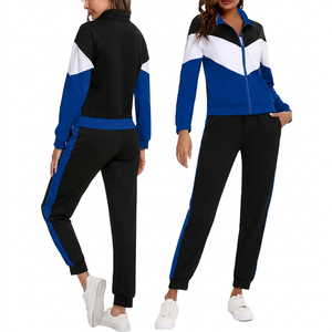 Conjunto Deportivo de 2 Piezas para Mujer, Bloques de Color, Manga Larga, Tejido de Punto, 100% Poliéster/Algodón, Pantalones Deportivos con Cordón y Franja Lateral - Product Image 6