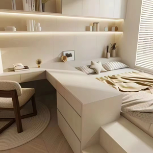 Ensemble de chambre à coucher convertible moderne et simple <span class=keywords><strong>en</strong></span> bois écologique avec lit coffre tatami intégré et <span class=keywords><strong>bureau</strong></span> - Product Image 3