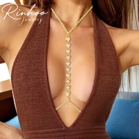 Chaîne de poitrine simple Rinhoo pour femme, collier de dos sexy en strass brillant, chaîne de taille, bijoux de corps assortis au bikini