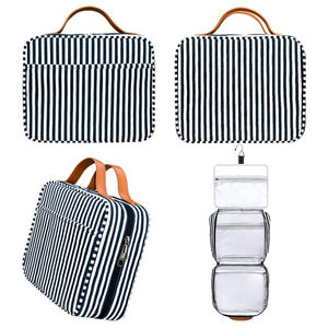 Borsa <span class=keywords><strong>da</strong></span> Viaggio Appendibile alla Moda con Chiusura a Cerniera a Righe, <span class=keywords><strong>Organizer</strong></span> per <span class=keywords><strong>Trucchi</strong></span> Pieghevole in Poliestere con 4 Scomparti e Gancio Robusto - Product Image 5