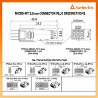 Kabel Persegi Panjang 43025 Micro-Fit 3.0 Receptacle Housing Dual Row 2 3 4 6 8 Pin Overmolded Wire Assembly Molex Cable