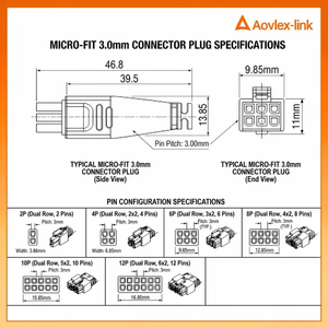 Kabel Persegi Panjang 43025 Micro-Fit 3.0 Receptacle Housing Dual Row 2 3 4 6 8 Pin Overmolded Wire Assembly Molex Cable - Product Image 4