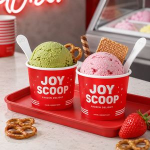 ถ้วยไอศกรีมกระดาษสีแดงพิมพ์ลายตามสั่ง สำหรับร้านเจลาโต โยเกิร์ต และขนมหวาน บรรจุภัณฑ์แบบนำกลับบ้าน รับผลิตตามแบบ (OEM) พร้อมโลโก้ ขายส่ง - Product Image 3