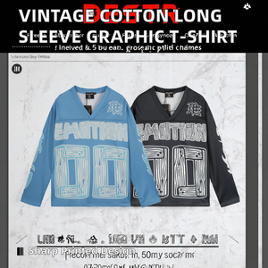 T-shirts à manches longues décontractés en coton 100% de haute qualité, tricotés, anti-boulochage, impression numérique, coupe ample, design vierge pour hommes, vente en gros - Product Image 2