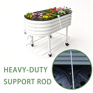 Jardinera Elevada Móvil Ovalada de Acero Galvanizado con Ruedas y Estante de Almacenamiento <span class=keywords><strong>para</strong></span> Jardinería - Product Image 6