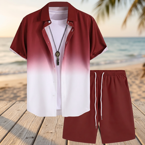 Ensemble 2 pièces chemise hawaïenne et short pour homme, personnalisable avec logo, anti-plis, à manches courtes, boutonnée, idéale pour l'été - Product Image 4