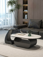 Table basse ovale moderne en pierre calcaire italienne, style luxe léger, pour usage domestique, petit appartement, avec tiroir, design créatif et simple