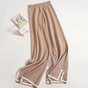 Completo Casual Autunnale Due Pezzi <span class=keywords><strong>con</strong></span> <span class=keywords><strong>Pantaloni</strong></span> a Vita Alta e Gamba Larga, Maglione a Maniche Lunghe <span class=keywords><strong>con</strong></span> <span class=keywords><strong>Spacco</strong></span> - Product Image 2